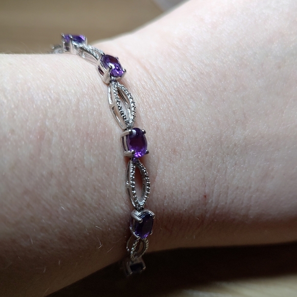 Amethyst & 925 Silver Bracelet Women's Jewelry Elegant Gift Purple Aquarius - Picture 1 of 3
